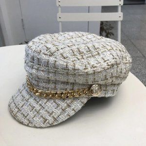 Women's Tweed White Newsboy Cap